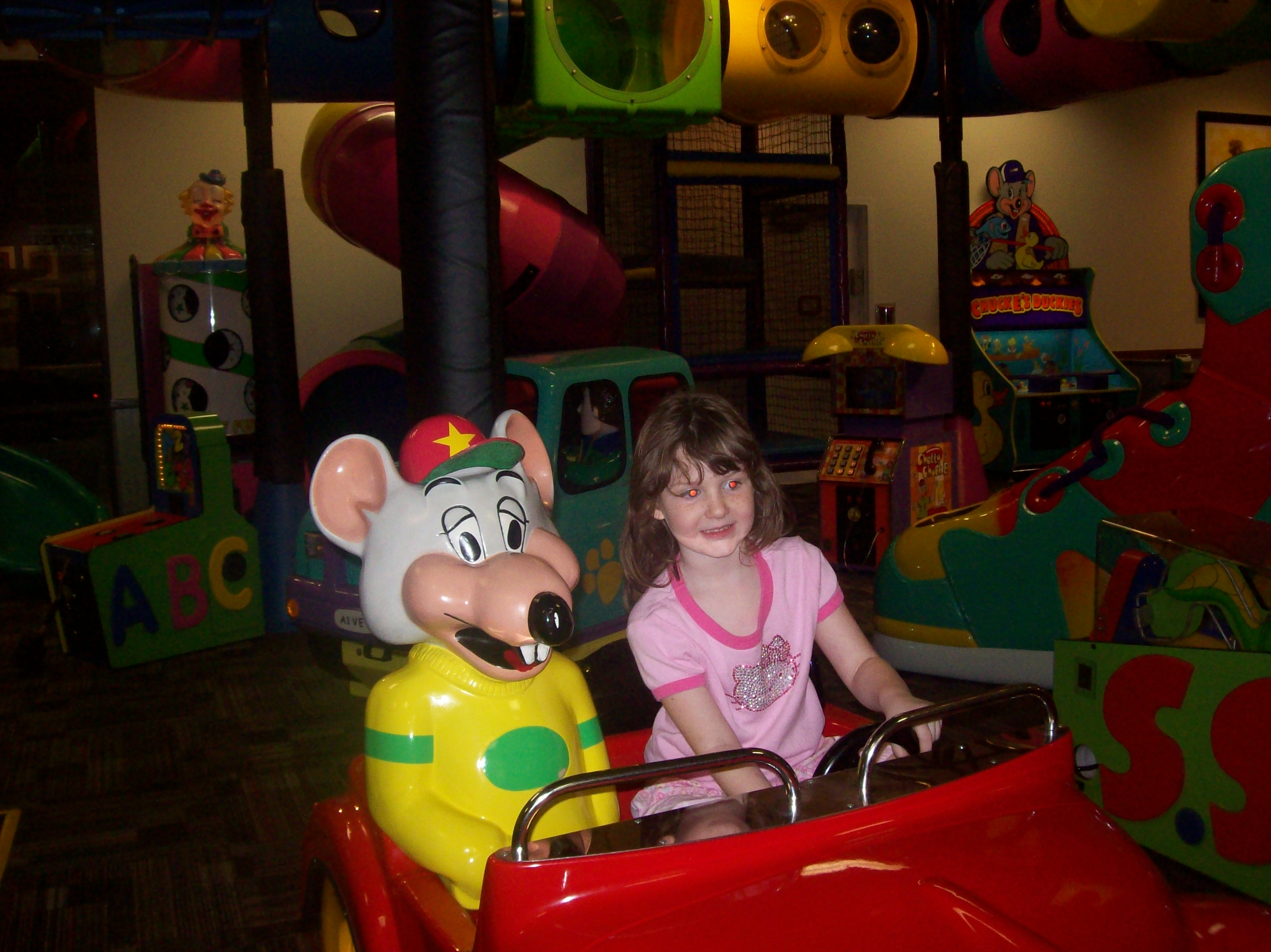 And no trip to Chuck E Cheese is complete without riding in the Chuckie car...